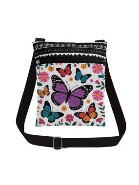 Butterfly Print Small Crossbody Purse With Adjustable Strap & Zipper Closure